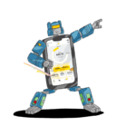 Smartphone transformed into a superhero-inspired robot displays Electric Kiwi app with Hour of Power highlighted. Power up your savings!