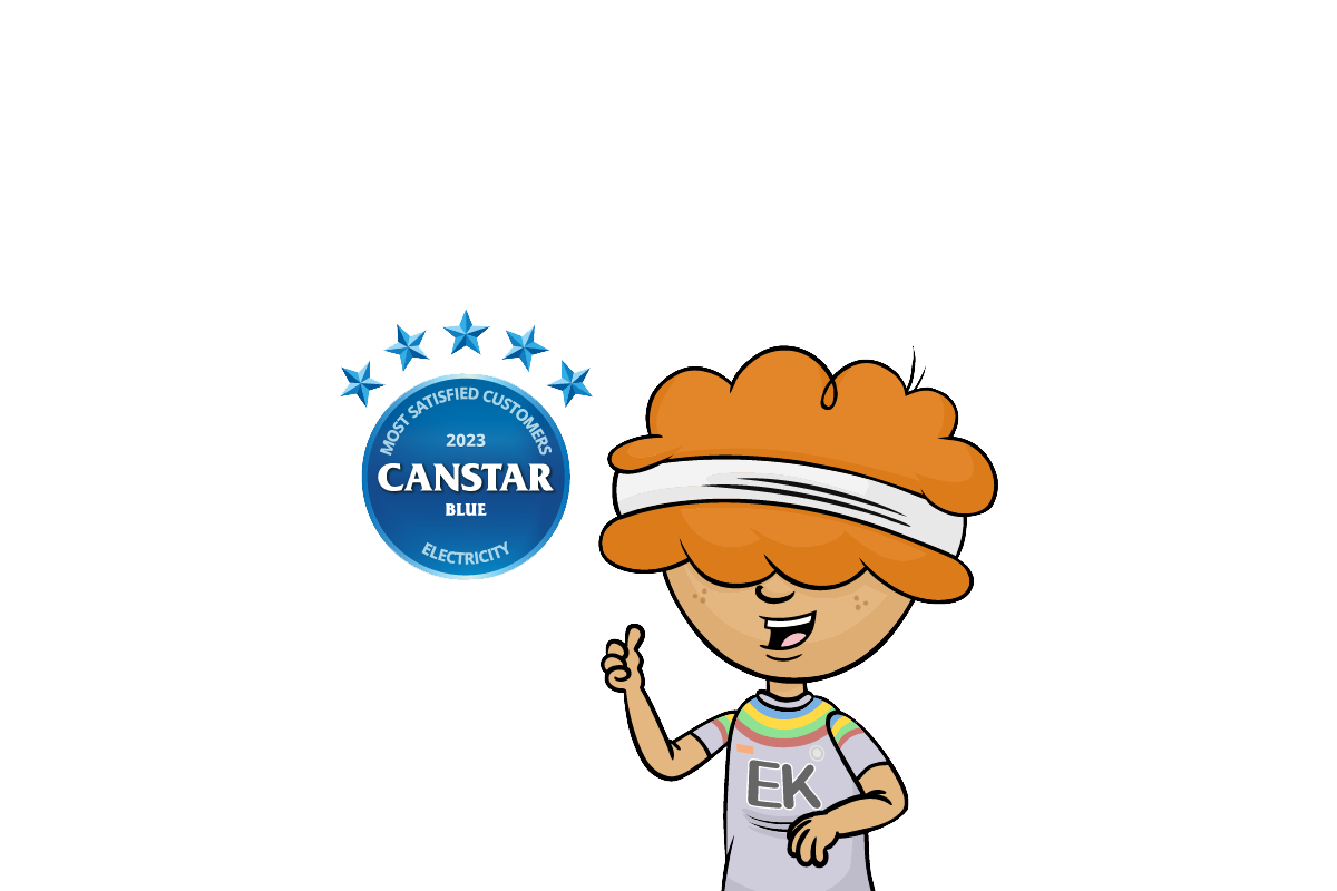 Excited cartoon boy approves of Electric Kiwi's win as Canstar's Most Satisfied Customers in electricity.